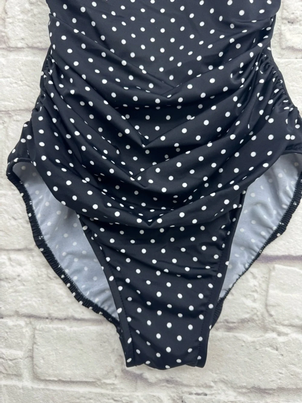 TRIMSHAPER Swim Shaper One Piece Swimsuit Size 10 Black Polka Dot Slimming Retro